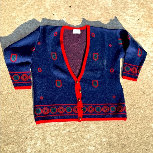 Pendleton Cardigan Women’s 2XL vintage Wool Knit Blue Red Geometric USA Made - Picture 1 of 7